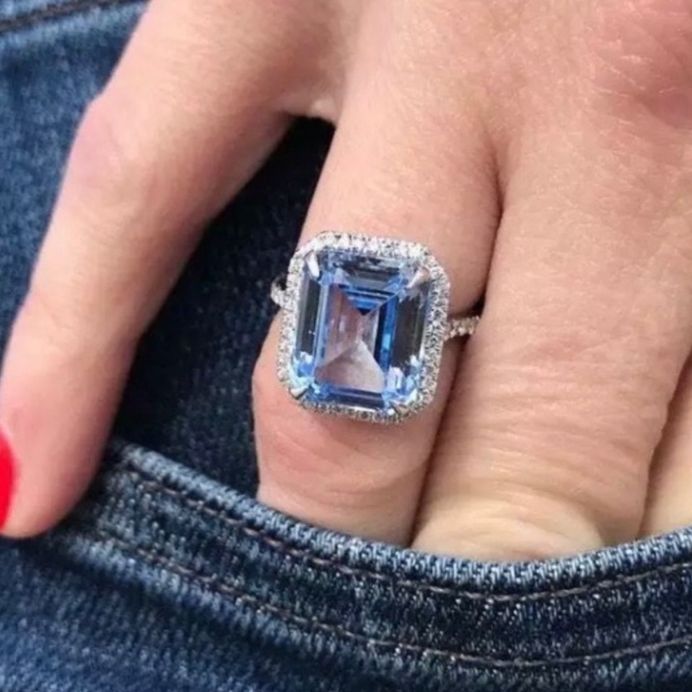NEW💍925 STERLING SILVER HALO SAPPHIRE RING
